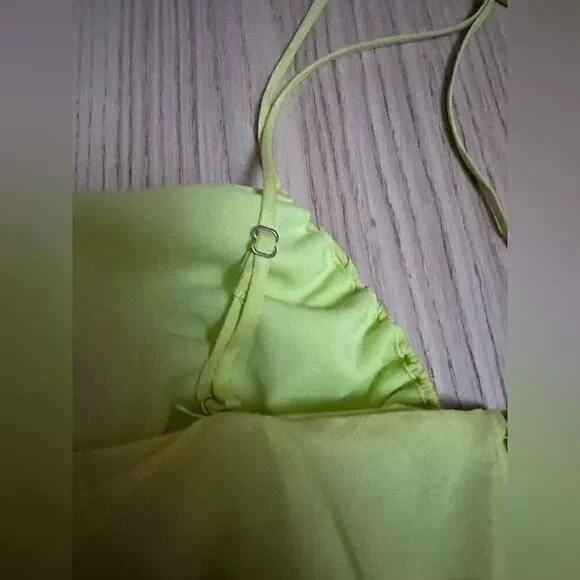 Nicole Miller Asymmetric Neck Silk Blend Slip Dress in Lemon - Size XL NWOT - Picture 7 of 11